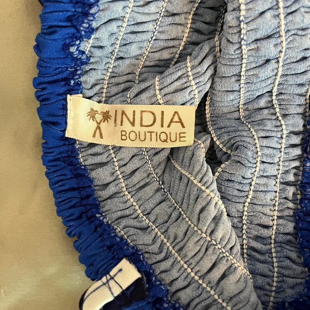 India Boutique Blue Polyester Smock Butterfly Dress w/ Adjustable Straps - Picture 3 of 8